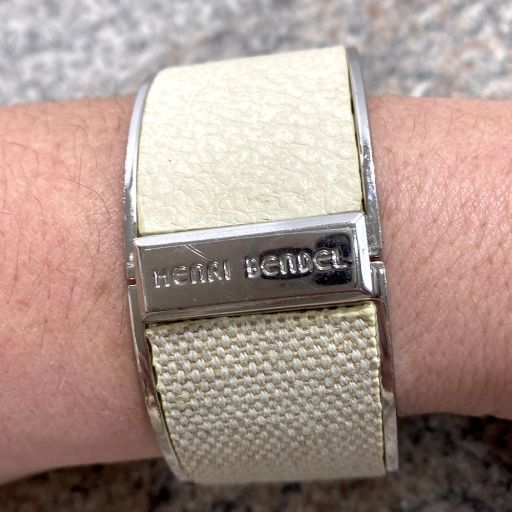 Henri Bendel cream and silver tone cuff bracelet